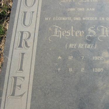 FOURIE Andries Johannes 1924-1997 &amp; Hester S.M. RETIEF 1922-1989