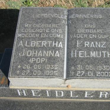HEIDLER Franz Helmuth 1930-2007 &amp; Albertha Johanna 1935-1995
