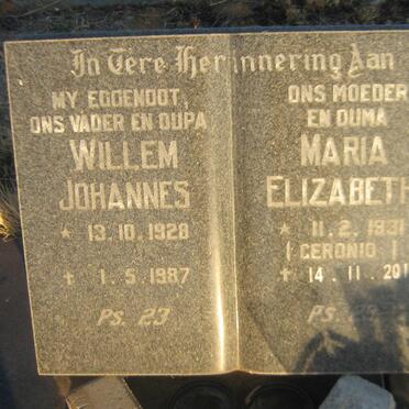 TOIT Willem Johannes, du 1928-1987 &amp; Maria Elizabeth CERONIO 1931-2014