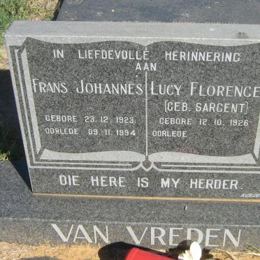 VREDEN Frans Johannes, van 1923-1994 &amp; Lucy Florence SARGENT 1926-