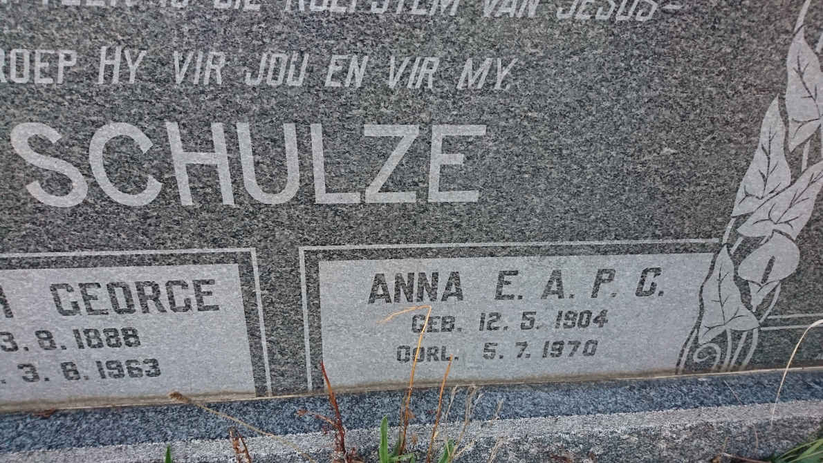 SCHULZE Wilhelm George 1888-1963 & Anna E.A.P.C. GROBBELAAR 1904-1970