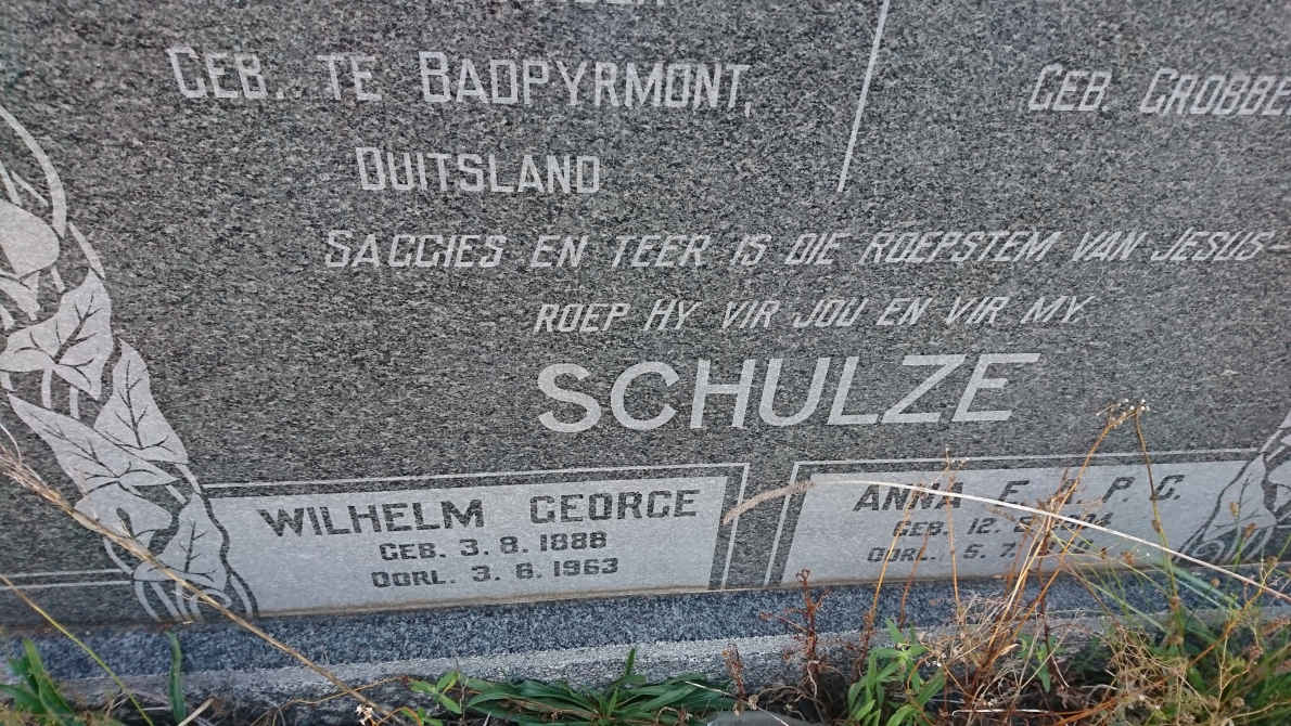 SCHULZE Wilhelm George 1888-1963 & Anna E.A.P.C. GROBBELAAR 1904-1970