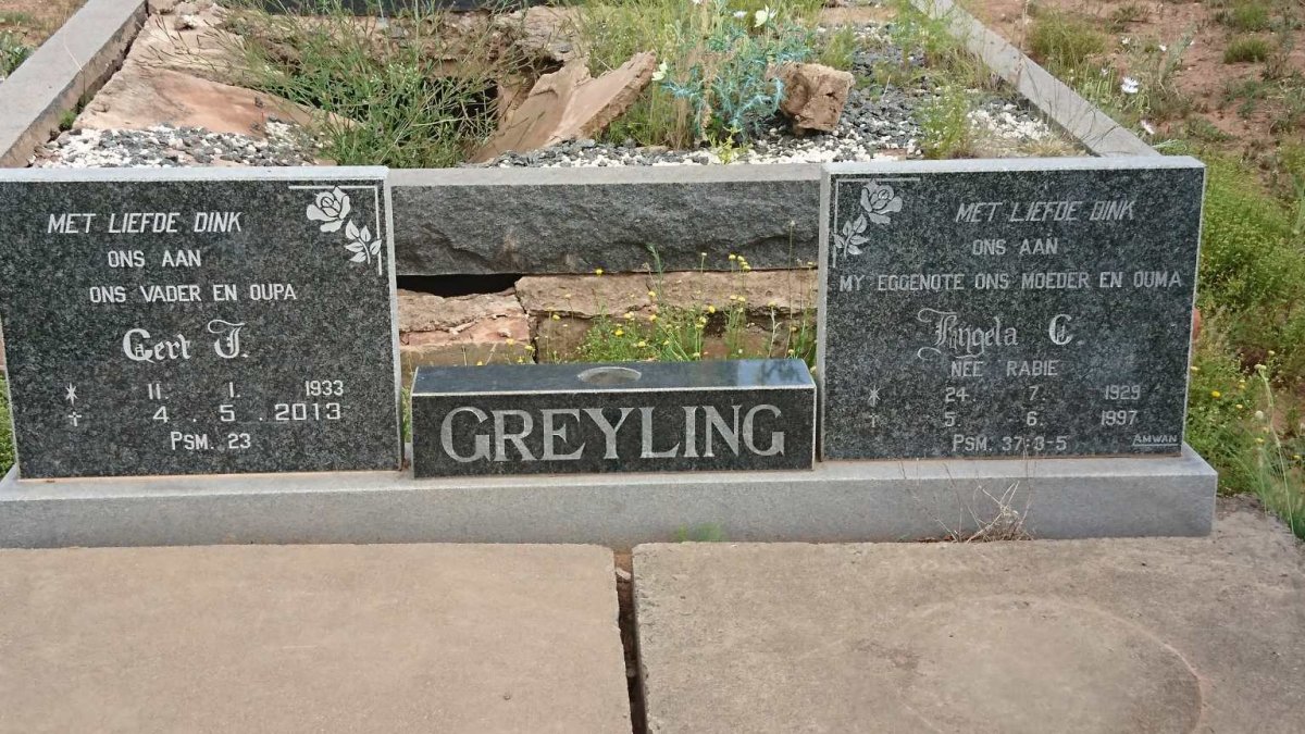 GREYLING Gert F. 1933-2013 & Engela C. RABIE 1929-1997