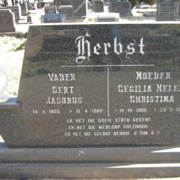 HERBST Gert Jacobus 1905-1980 &amp; Cecilia Helena Christina 1906-1988
