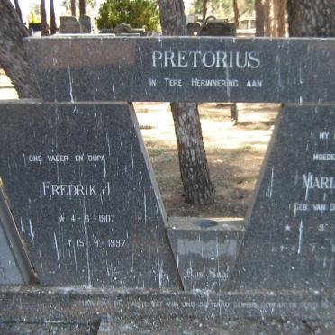 PRETORIUS Frederik J. 1907-1997 &amp; Maria M.I. VAN DEVENTER 1907-1980