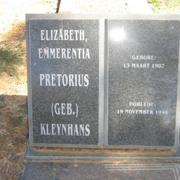 PRETORIUS Elizabeth Emmerentia nee KLEYNHANS 1907-1999