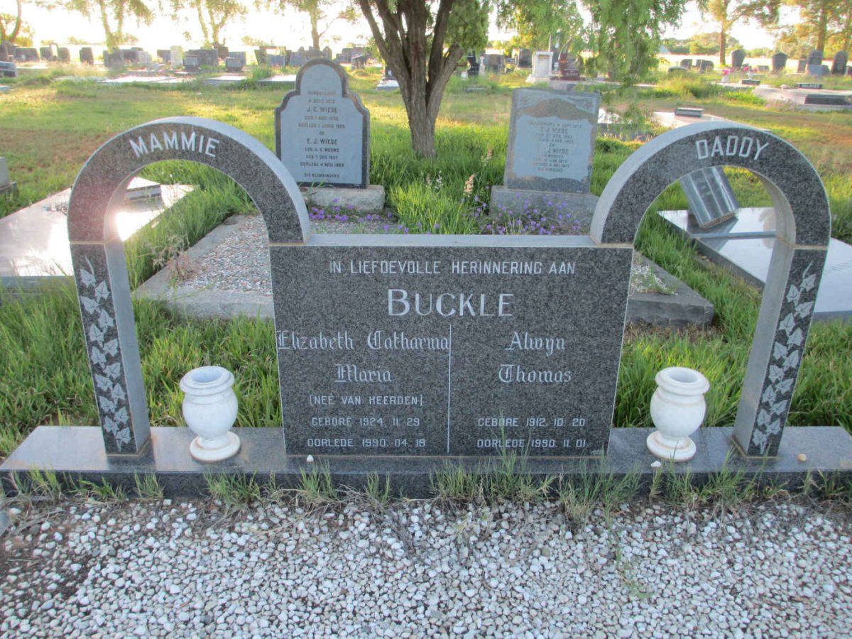 BUCKLE Alwyn Thomas 1912-1990 & Elizabeth Catharina Maria VAN HEERDEN 1924-1990