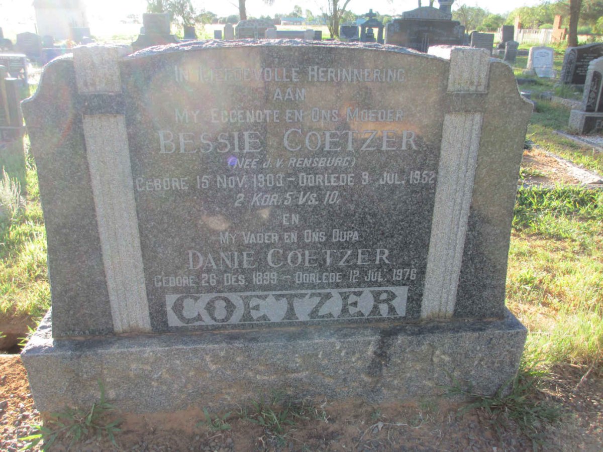 COETZER Danie 1899-1976 & Bessie J.V. RENSBURG 1903-1952