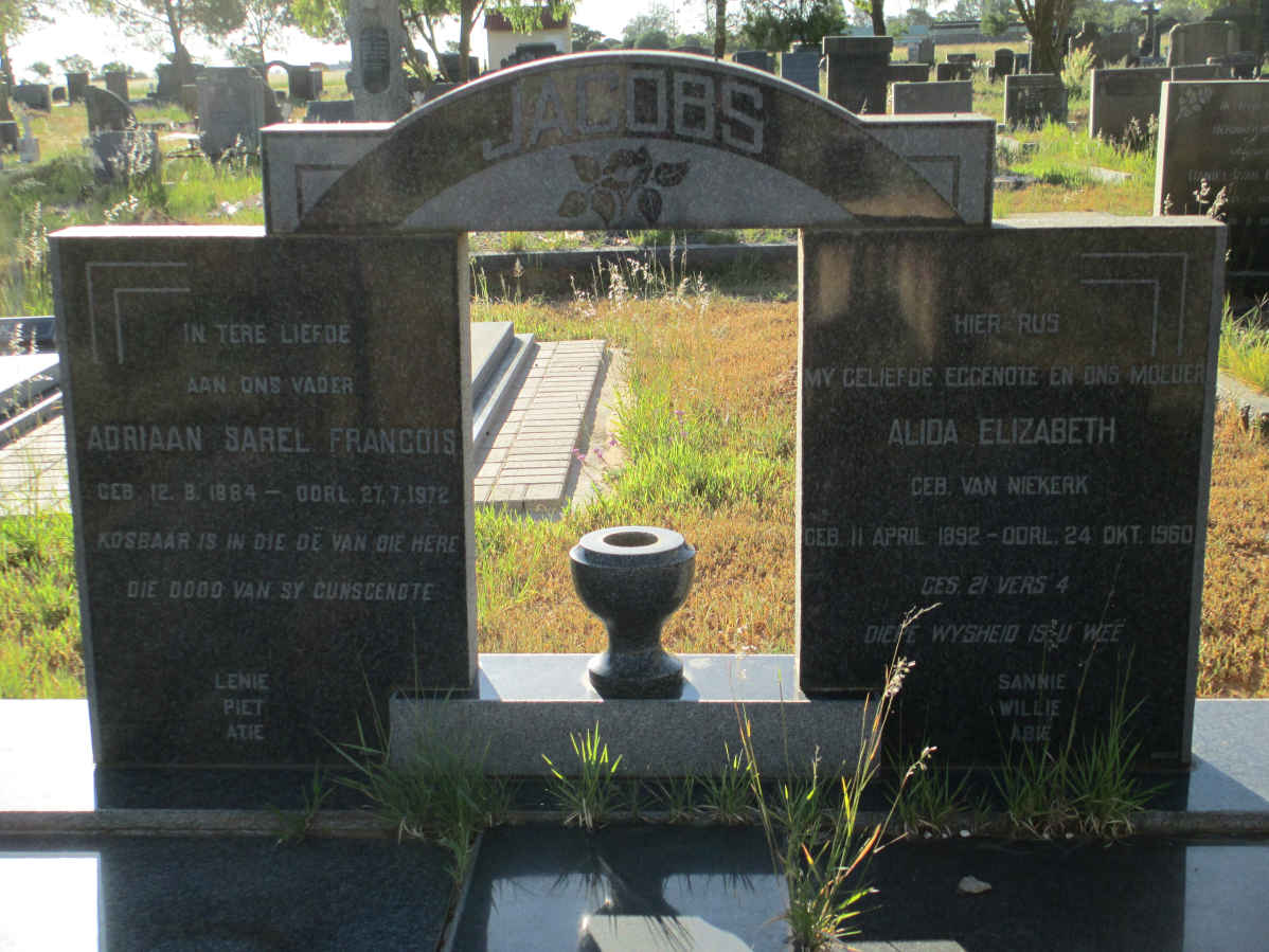 JACOBS Adriaan Sarel Francois 1884-1972 & Alida Elizabeth VAN NIEKERK 1892-1960