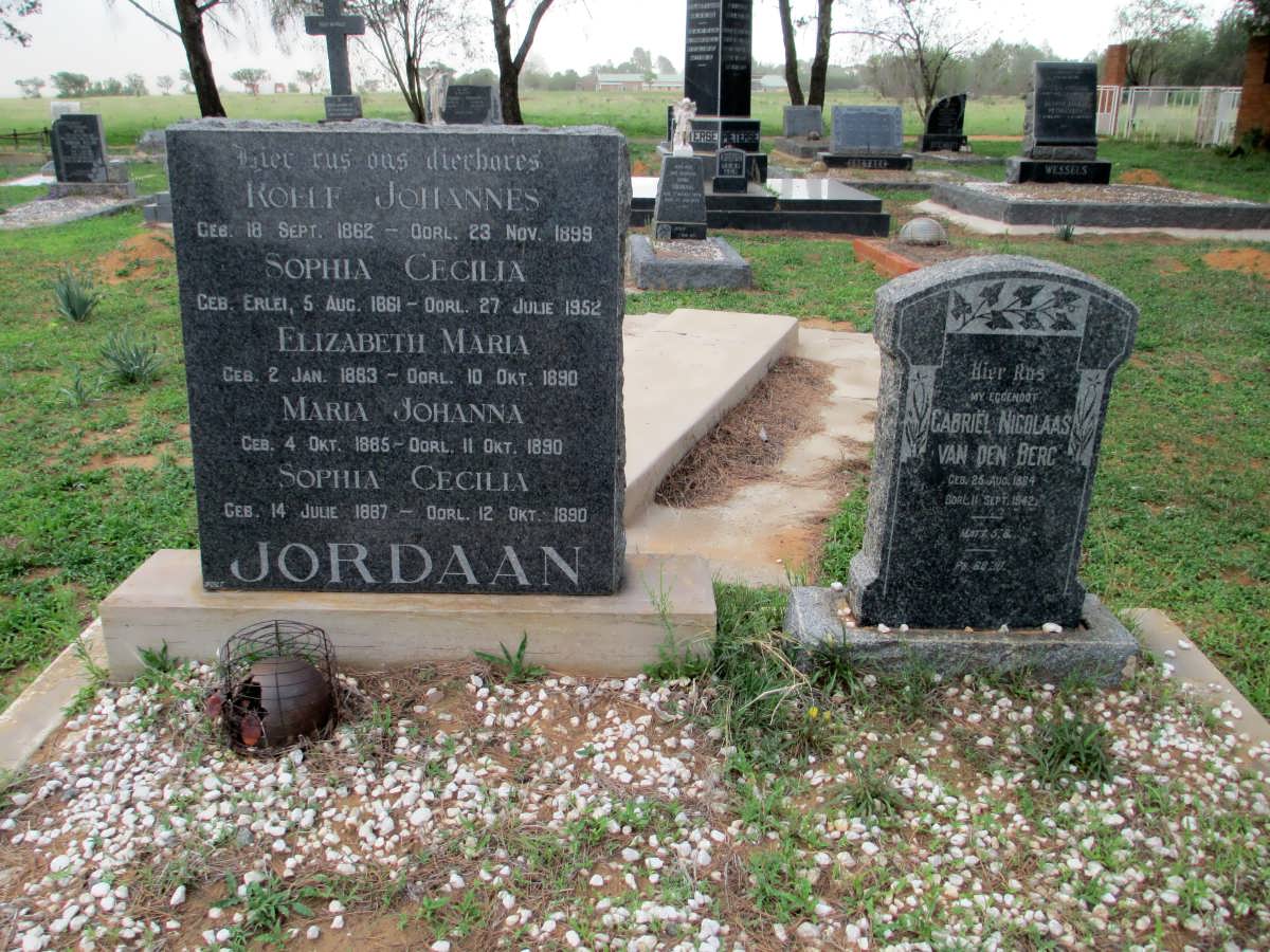JORDAAN Roelf Johannes 1862-1899 & Sophia Cecilia nee ERLEI 1861-1952 :: VAN DEN BERG Gabriël Nicolaas 18?4-1942