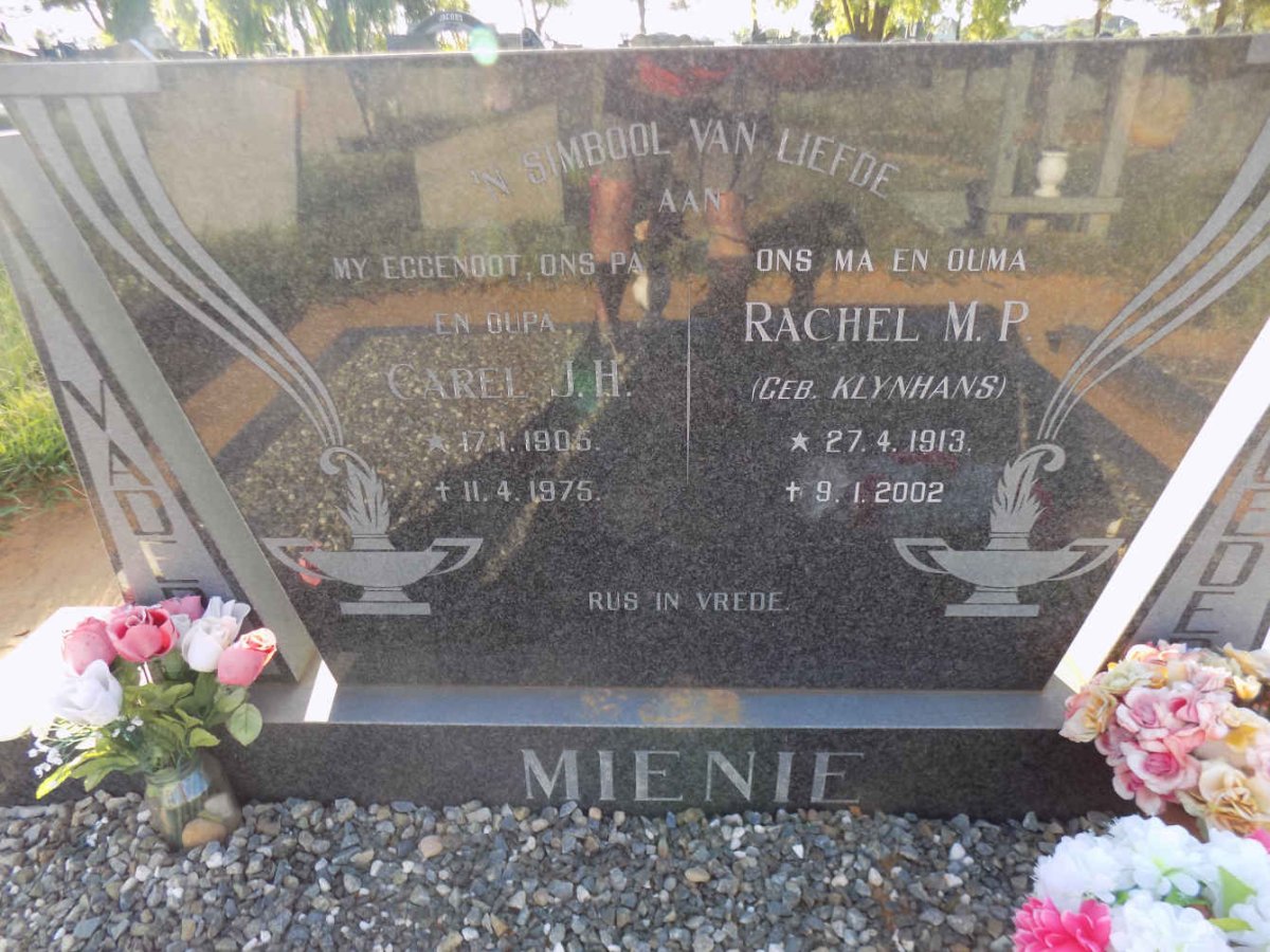 MIENIE Carel J.H. 1905-1975 & Rachel M.P. KLYNHANS 1913-2002
