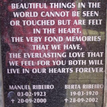 RIBEIRO Manuel 1923-2000 &amp; Berta 1920-2002
