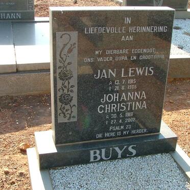 BUYS Jan Lewis 1915-1985 &amp; Johanna Christina 1918-2002