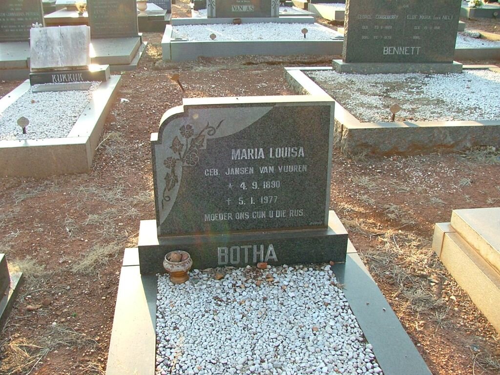 BOTHA Maria Louisa nee JANSEN VAN VUUREN 1890-1977