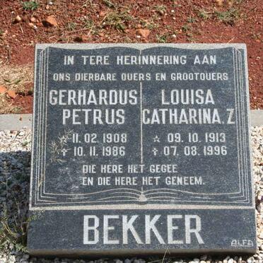BEKKER Gerhardus Petrus 1908-1986 &amp; Louisa Catharina Z. 1913-1996