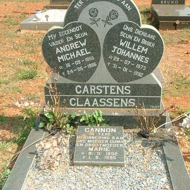 CARSTENS Andrew Michael 1955-1986 :: CLAASENS Willem Johannes 1973-1992 :: CANNON Marie 1932-1995