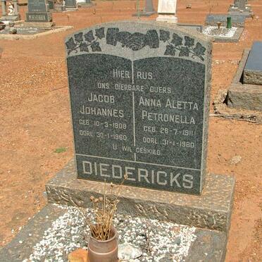 DIEDERICKS Jacob Johannes 1909-1960 &amp; Anna Aletta Petronella 1911-1980