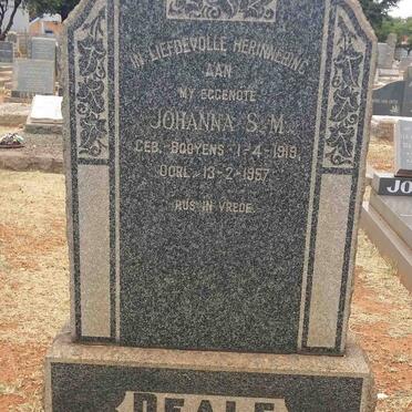 DEALE Johanna S.M. nee BOOYENS 1919-1957