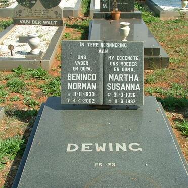 DEWING Beningo Norman 1930-2002 &amp; Martha Susanna