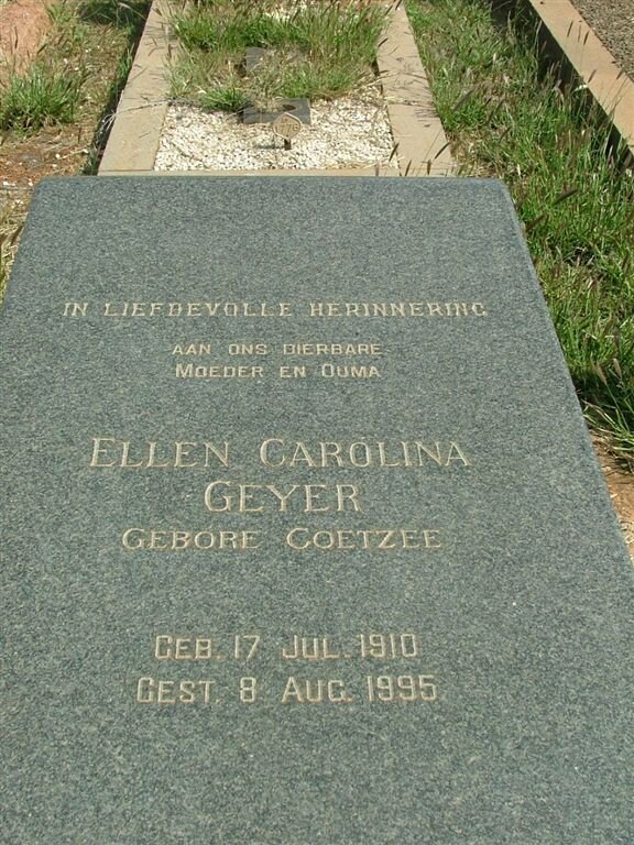 GEYER Ellen Carolina nee COETZEE 1910-1985