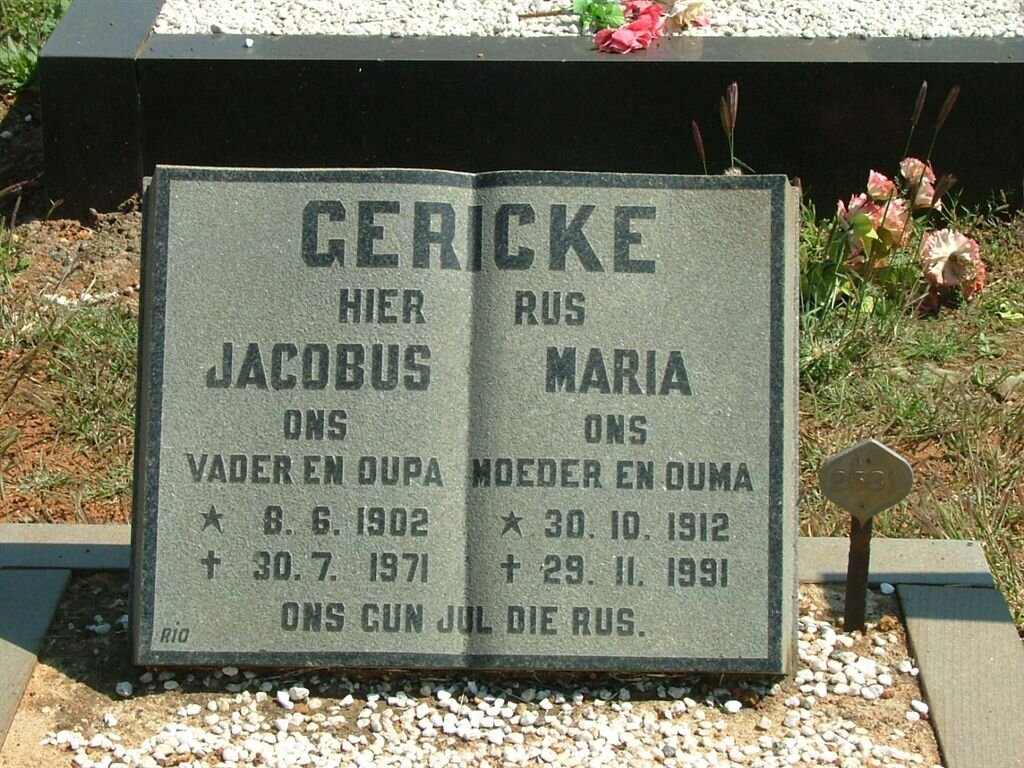 GERICKE Jacobus 1902-1971 &amp; Maria 1912-1991