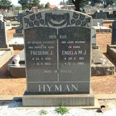 HYMAN Frederik J. 1908-1969 &amp; Engela M. J. 1911-1983