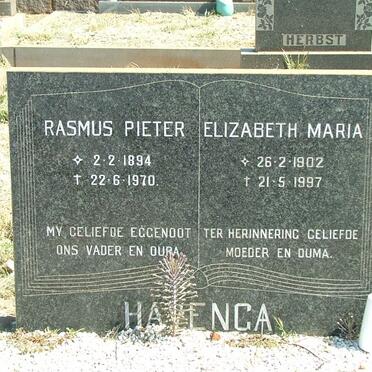 HAVENGA Rasmus Pieter 1894-1970 &amp; Elizabeth Maria 1902-1997