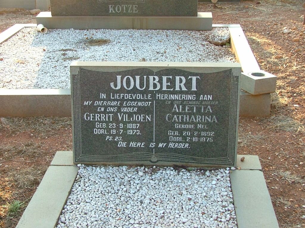 JOUBERT Gerrit Viljoen 1887-1973 &amp; Aletta Catharina MEL 1892-1975