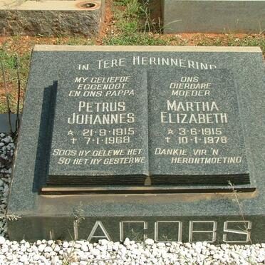 JACOBS Petrus Johannes 1915-1968 &amp; Martha Elizabeth 1915-1978
