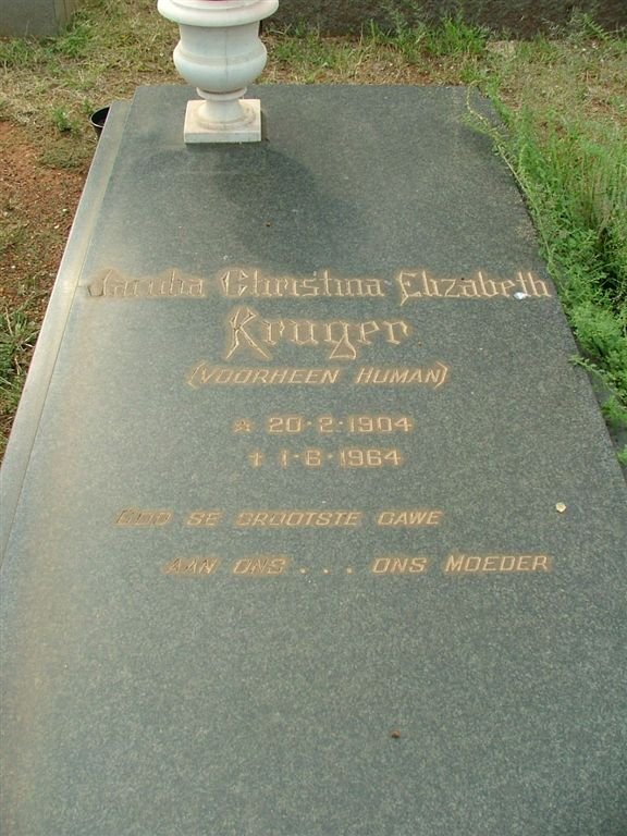 KRUGER Jacoba Christina Elizabeth nee HUMAN 1904-1964
