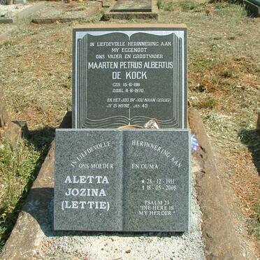 KOCK Maarten Petrus Albertus, de 1911-1970 &amp; Aletta Jozina 1911-2008