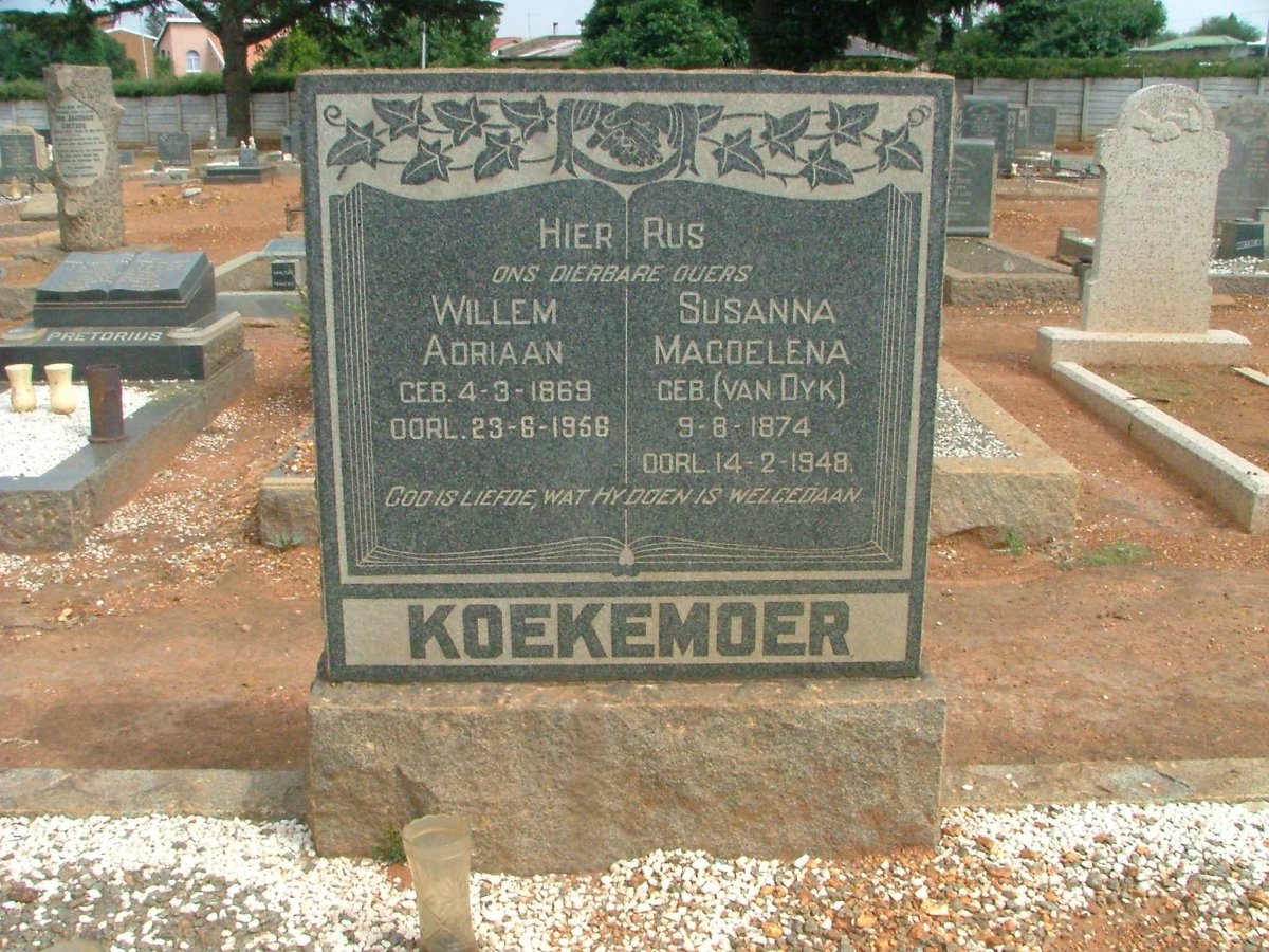 KOEKEMOER Willem Adriaan 1869-1956 &amp; Susanna Magdelena VAN DYK 1874-1948