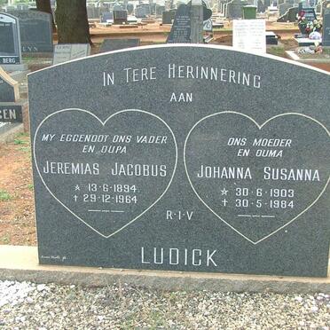 LUDICK Jeremias Jacobus 1894-1964 &amp; Johanna Susanna 1903-1984