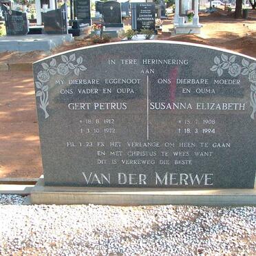 MERWE Gert Petrus, van der 1912-1972 &amp; Susanna Elizabeth 1908-1994