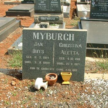 MYBURGH Jan Buys 1914-1984 &amp; Christina Aletta 1918-1977