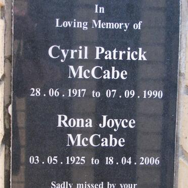 McCABE Cyril Patrick 1917-1990 &amp; Rona Joyce 1925-2006