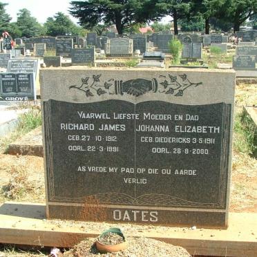 OATES Richard James 1912-1991 &amp; Johanna Elizabeth nee DIEDERICKS 1911-2000