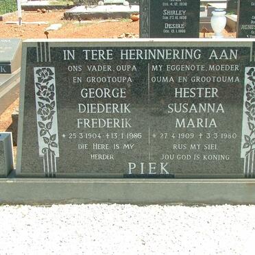 PIEK George Diederik Frederik 1904-1986 &amp; Hester Susanna Maria 1909-1980