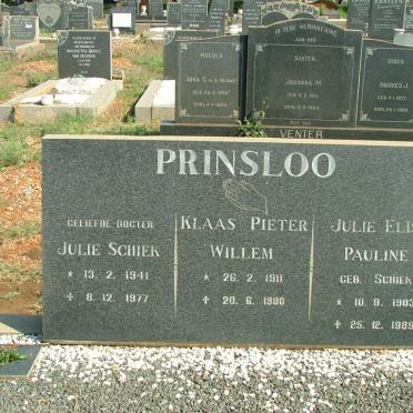 PRINSLOO Klaas Pieter Willem 1911-1980 &amp; Julie Elise Pauline SCHIEK :: PRINSLOO Julie Schiek 1941-1977