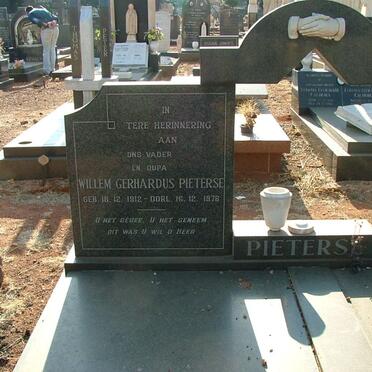PIETERSE Willem Gerhardus 1912-1976 &amp; Elsie Susanna 1919-1973