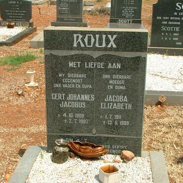 ROUX Gert Johannes Jacobus 1908-1987 &amp; Jacoba Elizabeth 1911-1999