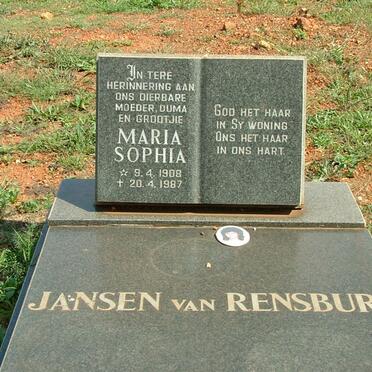 RENSBURG Maria Sophia, Jansen van 1908-1987