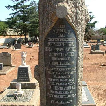 RENSBURG Lukas Willem, van 1917-1986 &amp; Johanna Sophia Susanna J. VAN STADEN 1896-1940