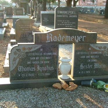 RADEMEYER Thomas Ignatius 1920-1988 &amp; Hester Maria 1926-