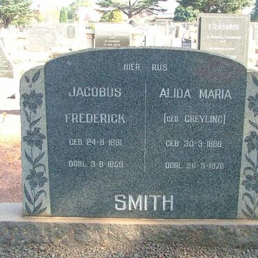 SMITH Jacobus Frederick 1881-1959 &amp; Alida Maria GREYLING 1886-1970