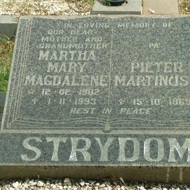 STRYDOM Pieter Marthunis -1969 &amp; Martha Mary Magdalene 1902-1993