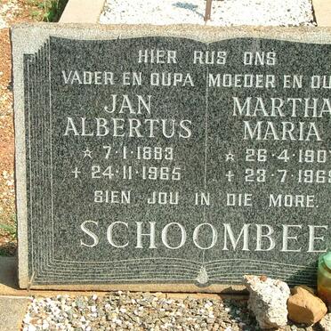SCHOOMBIE Jan Albertus 1883-1965 &amp; Martha Maria 1907-1969