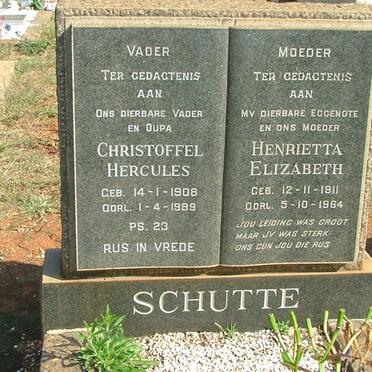 SCHUTTE Christoffel Hercules 1908-1989 &amp; Hendrietta Elizabeth 1911-1964
