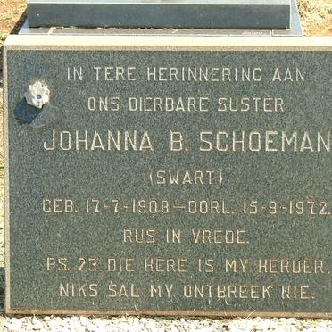 SCHOEMAN Johanna B. nee SWART 1908-1972