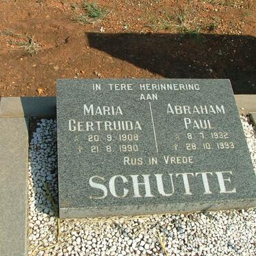 SCHUTTE Abraham Paul 1932-1993 &amp; Maria Gertruida 1908-1990